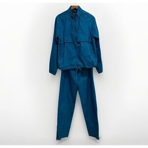 Vintage Lands End Teal Nylon Tracksuit M Windbreaker Set 2Piece Retro Activewear